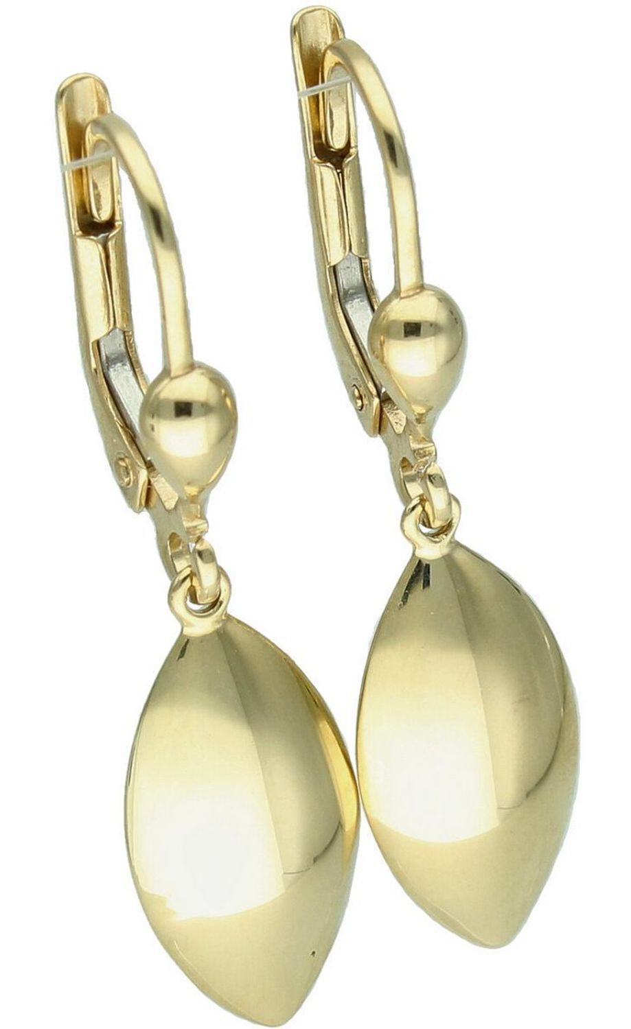 Eleganckie złote kolczyki damskie próby 585 w formie wiszących gładkich blaszek. Długość 3 cm, szerokość 8 mm, zapięcie bigiel angielski. Idealne na prezent i do codziennych stylizacji.1.jpg