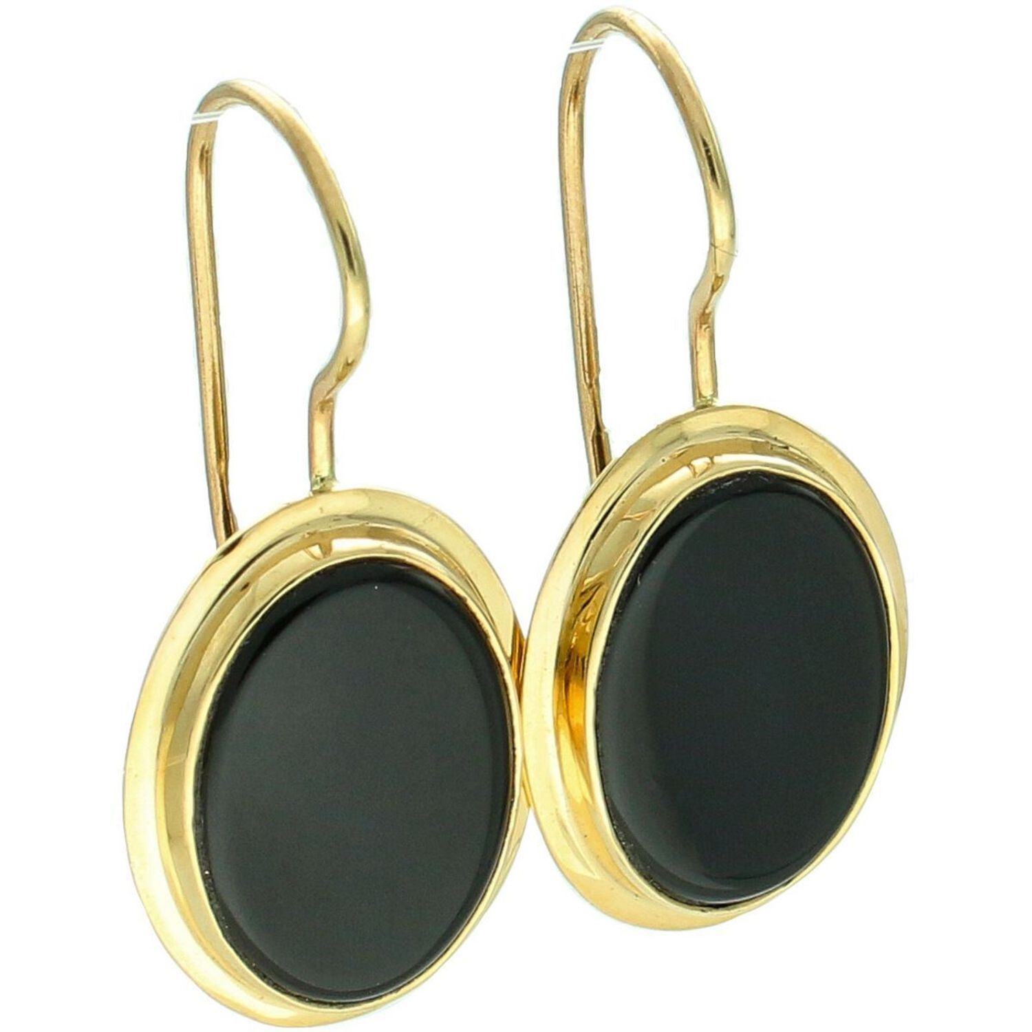 Kolczyki damskie złote DIA-KLC-13726-585 – wiszące owalne zdobione onyksami. Wymiary 2,7 cm x 1,3 cm, waga 3,34 g, zapięcie typu bigiel. Elegancka i efektowna biżuteria, idealna na prezent.1.jpg