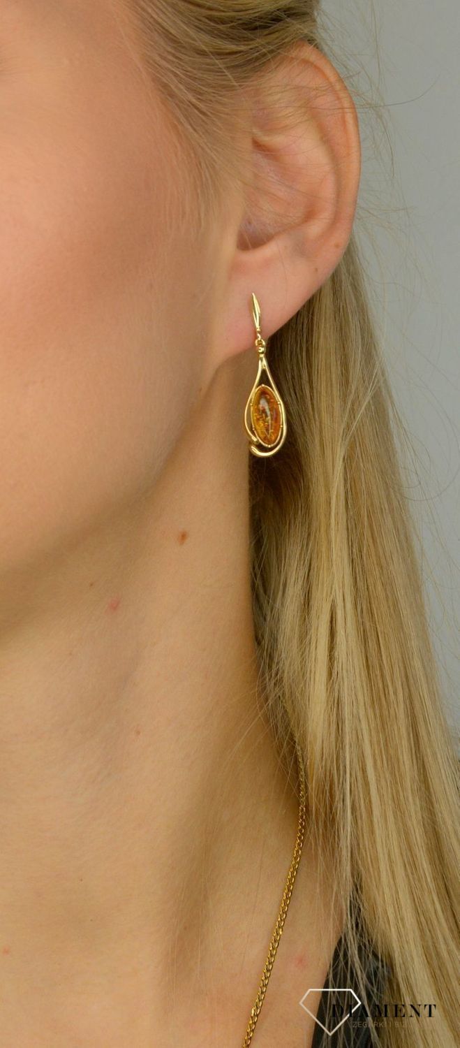 Złote kolczyki 585 łezki z bursztynem ze złota DIA-KLC-1373-585.jpg