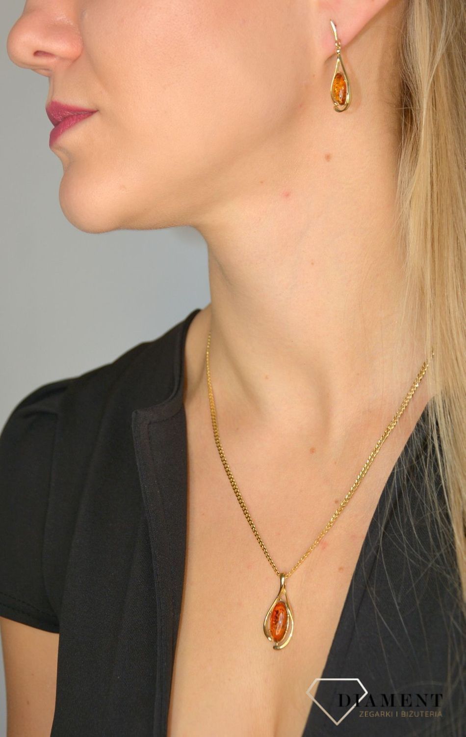 Złote kolczyki 585 łezki z bursztynem ze złota DIA-KLC-1373-585.jpg