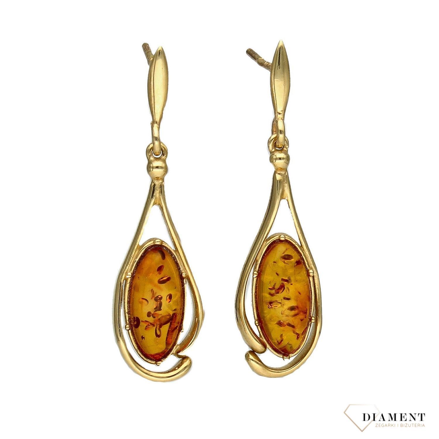 Złote kolczyki 585 łezki z bursztynem ze złota DIA-KLC-1373-585.jpg