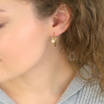 Eleganckie złote kolczyki koła z cyrkonią 5 mm, próba 585, długość 2,3 cm. Minimalistyczny i subtelny dodatek idealny na prezent (4).JPG