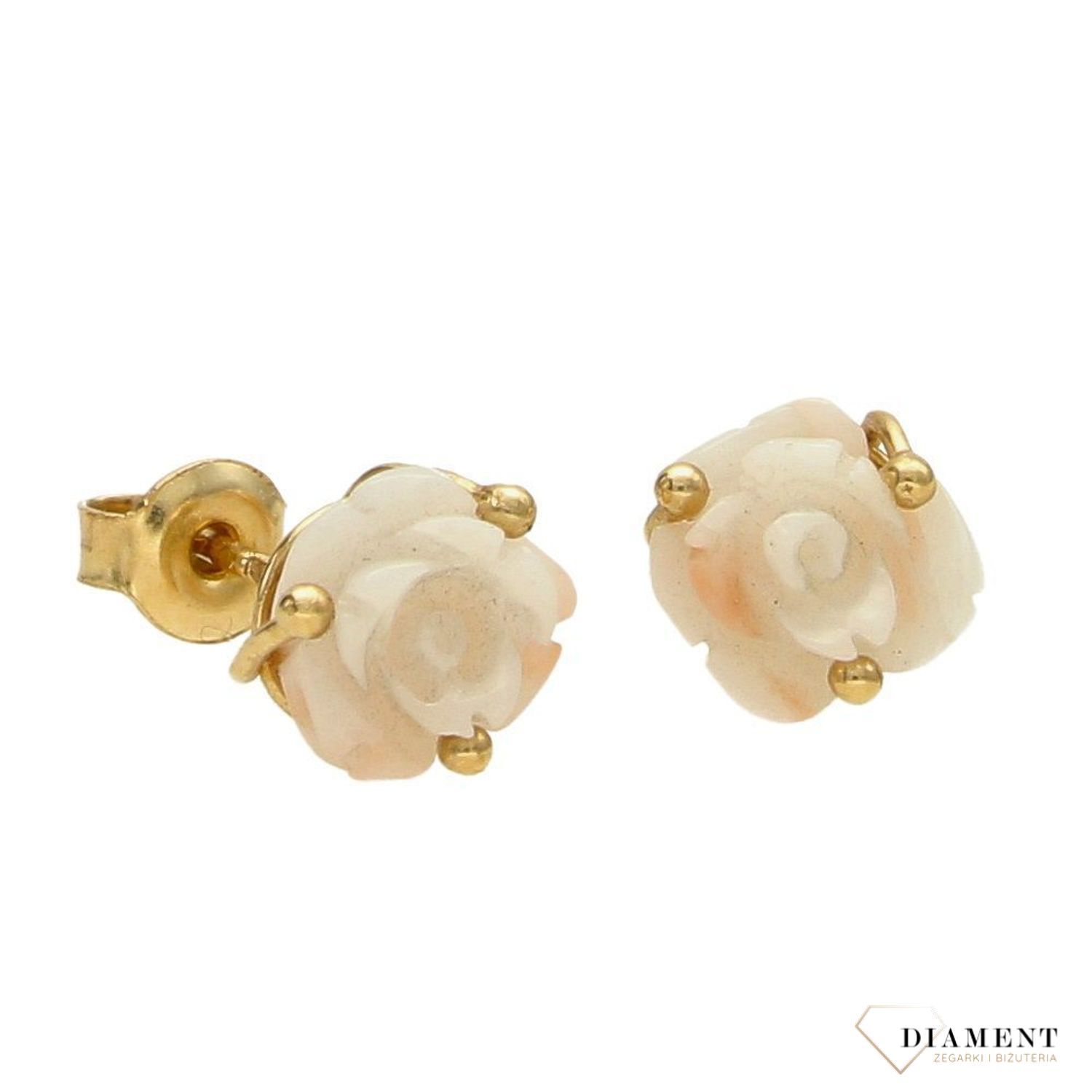 Złote kolczyki 585 'Koralowe różyczki kwiatki' DIA-KLC-1375-585.jpg