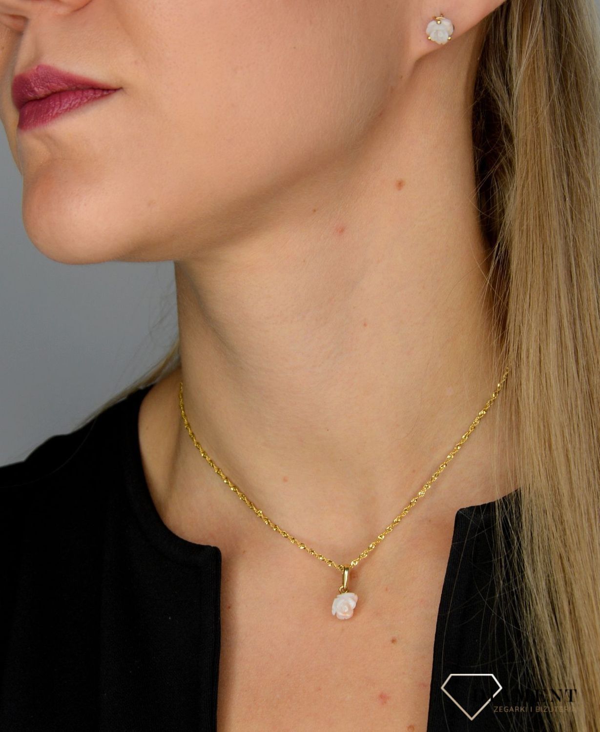 Złote kolczyki 585 'Koralowe różyczki kwiatki' DIA-KLC-1375-585.jpg