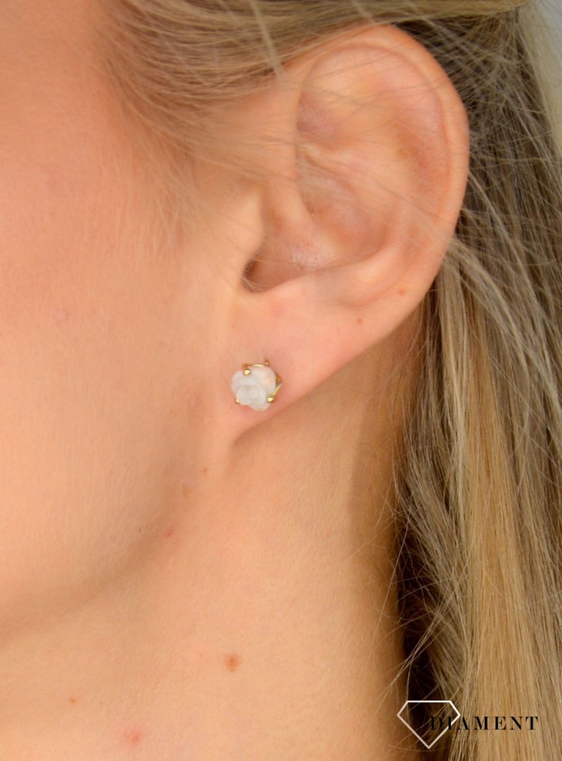 Złote kolczyki 585 'Koralowe różyczki kwiatki' DIA-KLC-1375-585.jpg