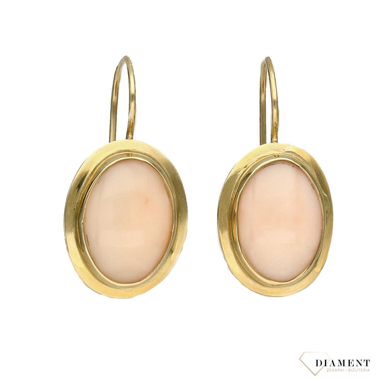 Złote koczyki z koralem 585 'Pudrowy koral' DIA-KLC-1376-585.jpg