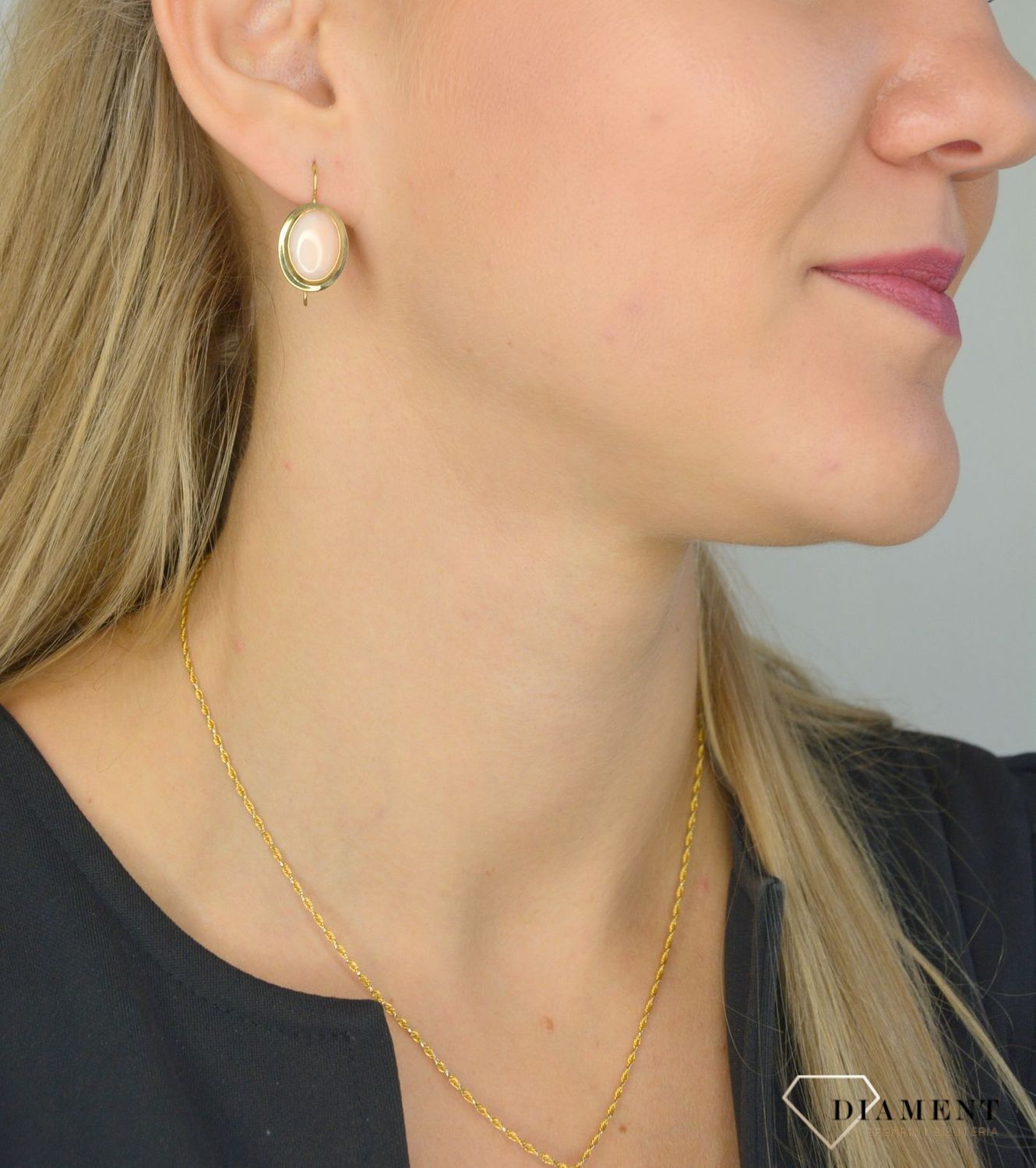 Złote koczyki z koralem 585 'Pudrowy koral' DIA-KLC-1376-585.jpg