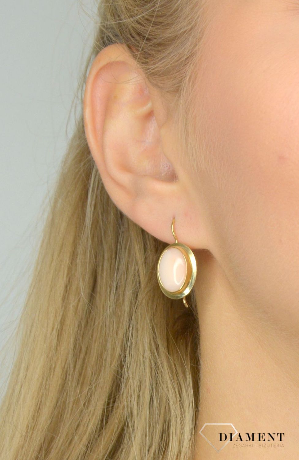 Złote koczyki z koralem 585 'Pudrowy koral' DIA-KLC-1376-585.jpg