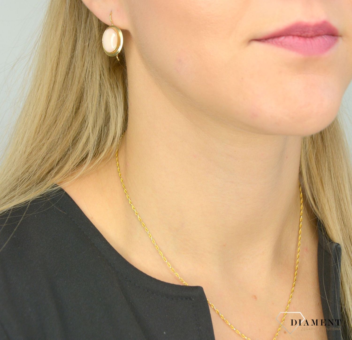 Złote koczyki z koralem 585 'Pudrowy koral' DIA-KLC-1376-585.jpg