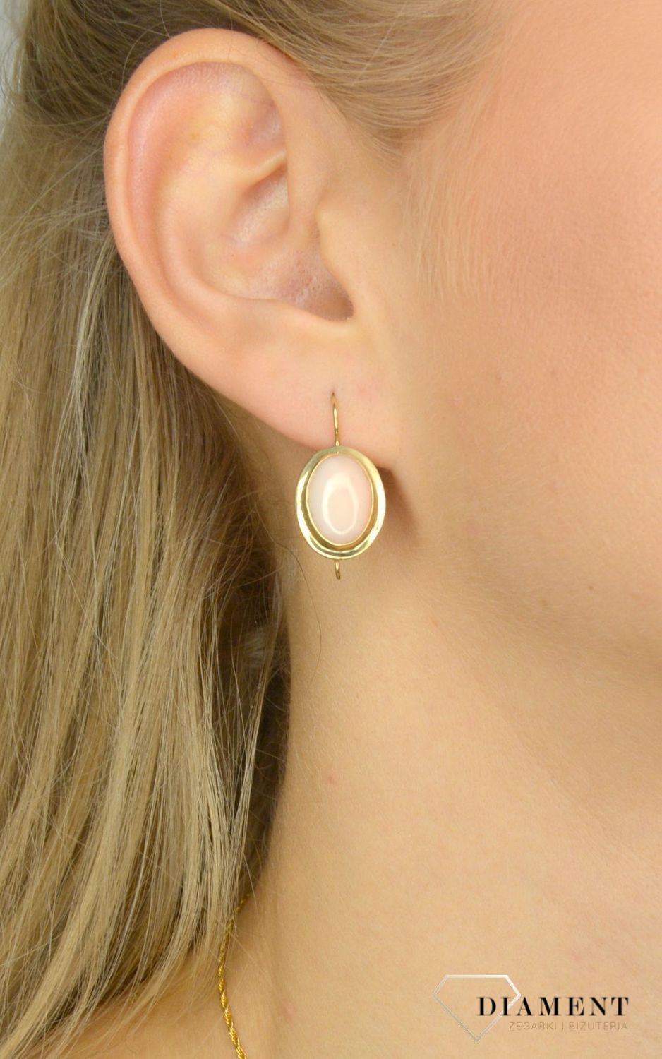 Złote koczyki z koralem 585 'Pudrowy koral' DIA-KLC-1376-585.jpg