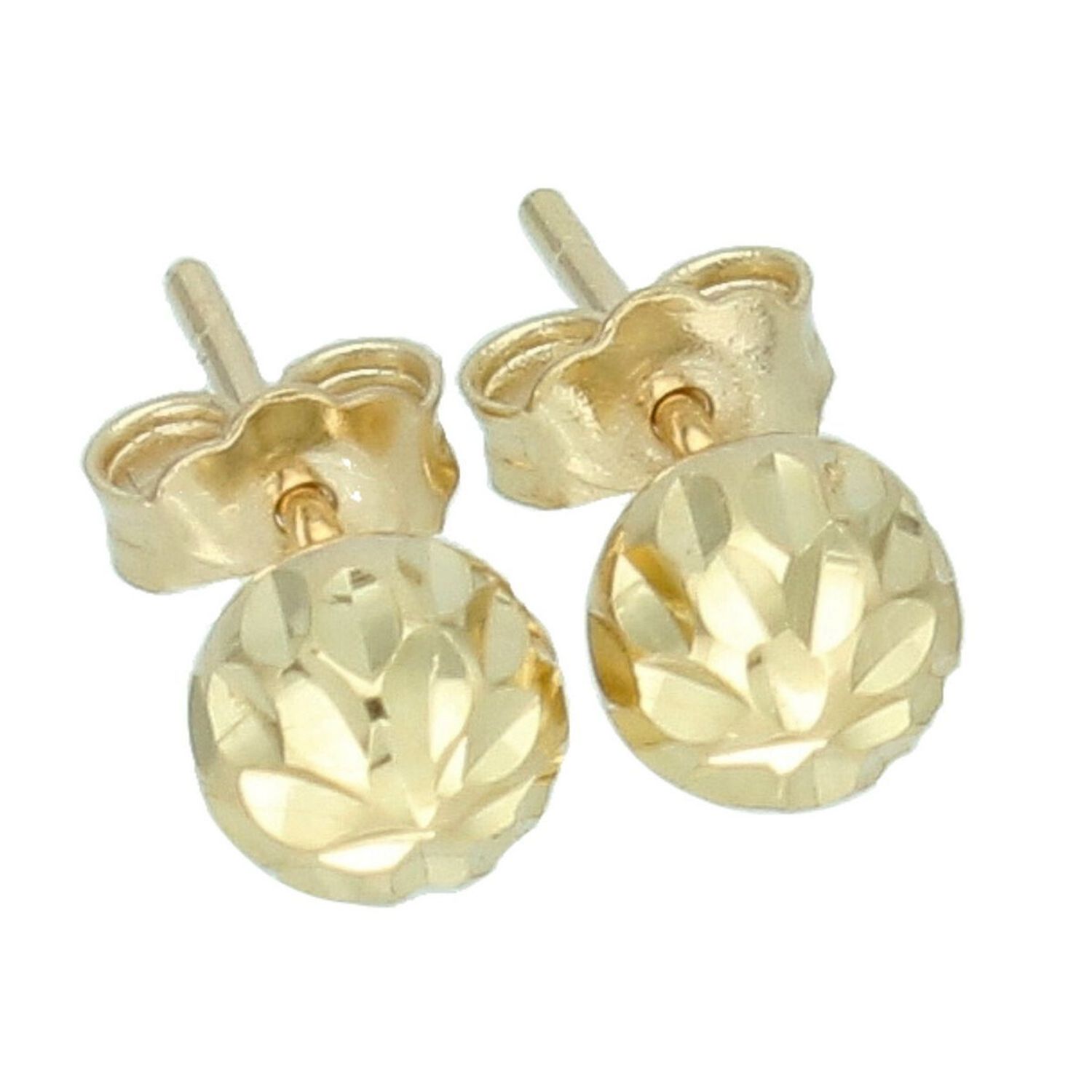 Eleganckie złote kolczyki damskie próby 585 w formie grawerowanych kuleczek. Wielkość 7 mm, waga 1,71 g, zapięcie na sztyft. Idealne do codziennych i eleganckich stylizacji.1.jpg