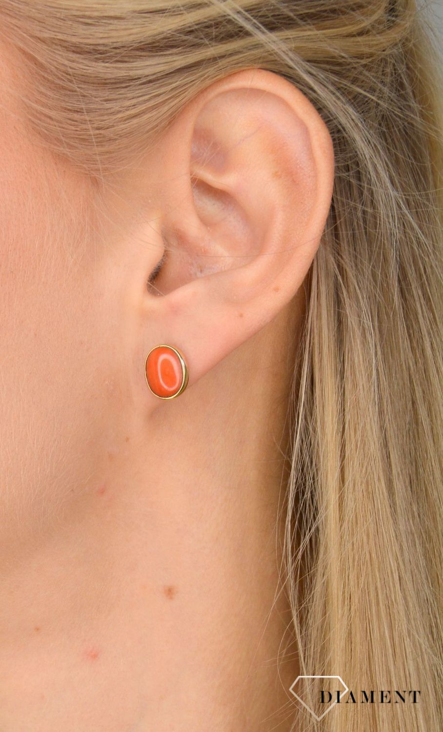 Złote kolczyki Diament 585 koral z zapięciem typu sztyfty DIA-KLC-1377-585.jpg