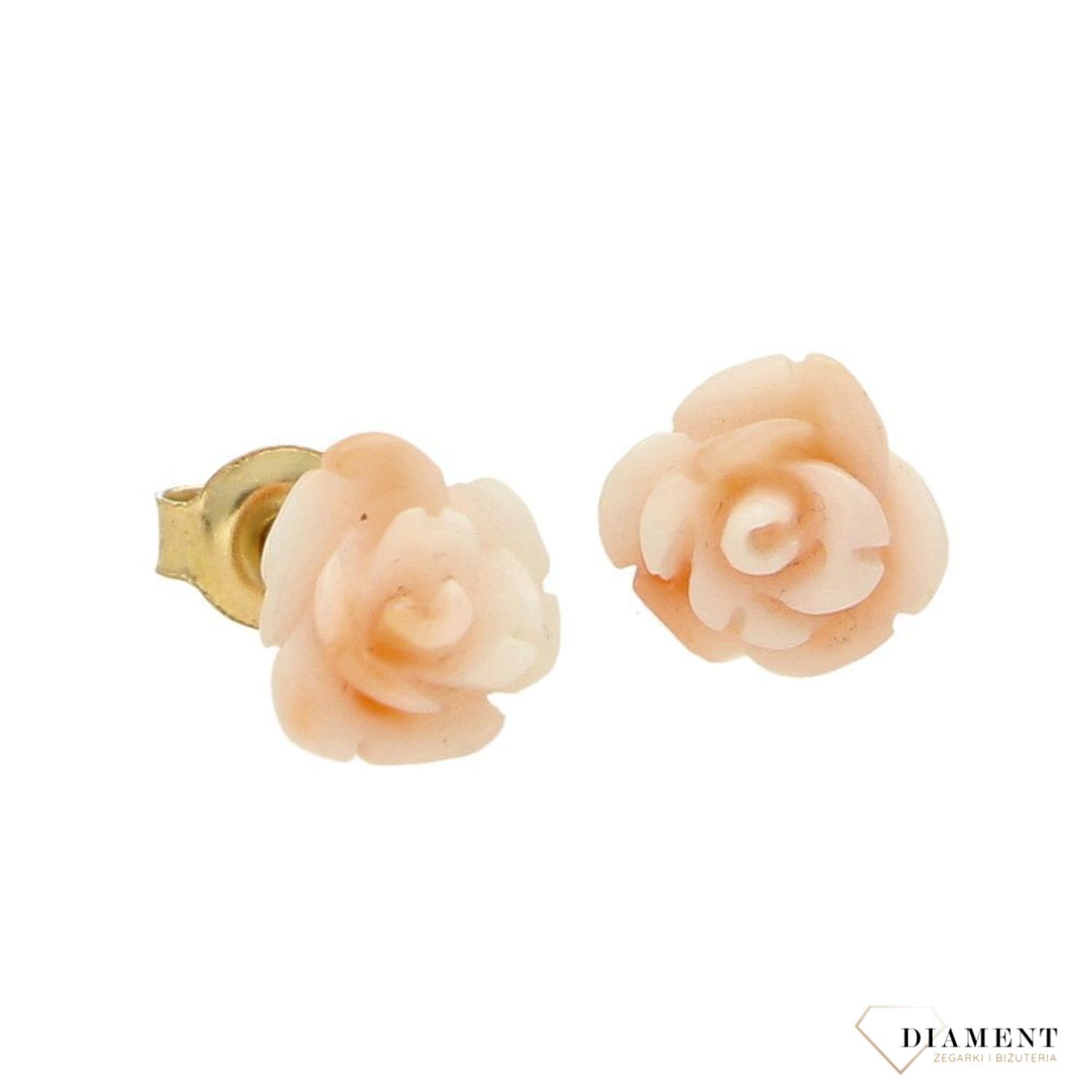 Złote koczyki na sztyft 585 'Koralowe różyczki' DIA-KLC-1385-585.jpg