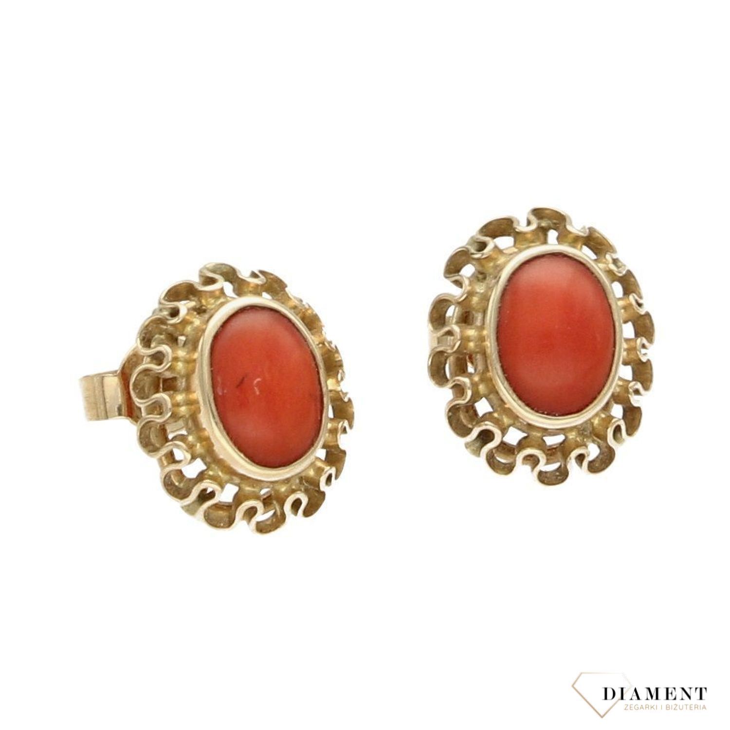 Złote kolczyki Diament 585 koral z zapięciem typu sztyfty DIA-KLC-1386-585.jpg