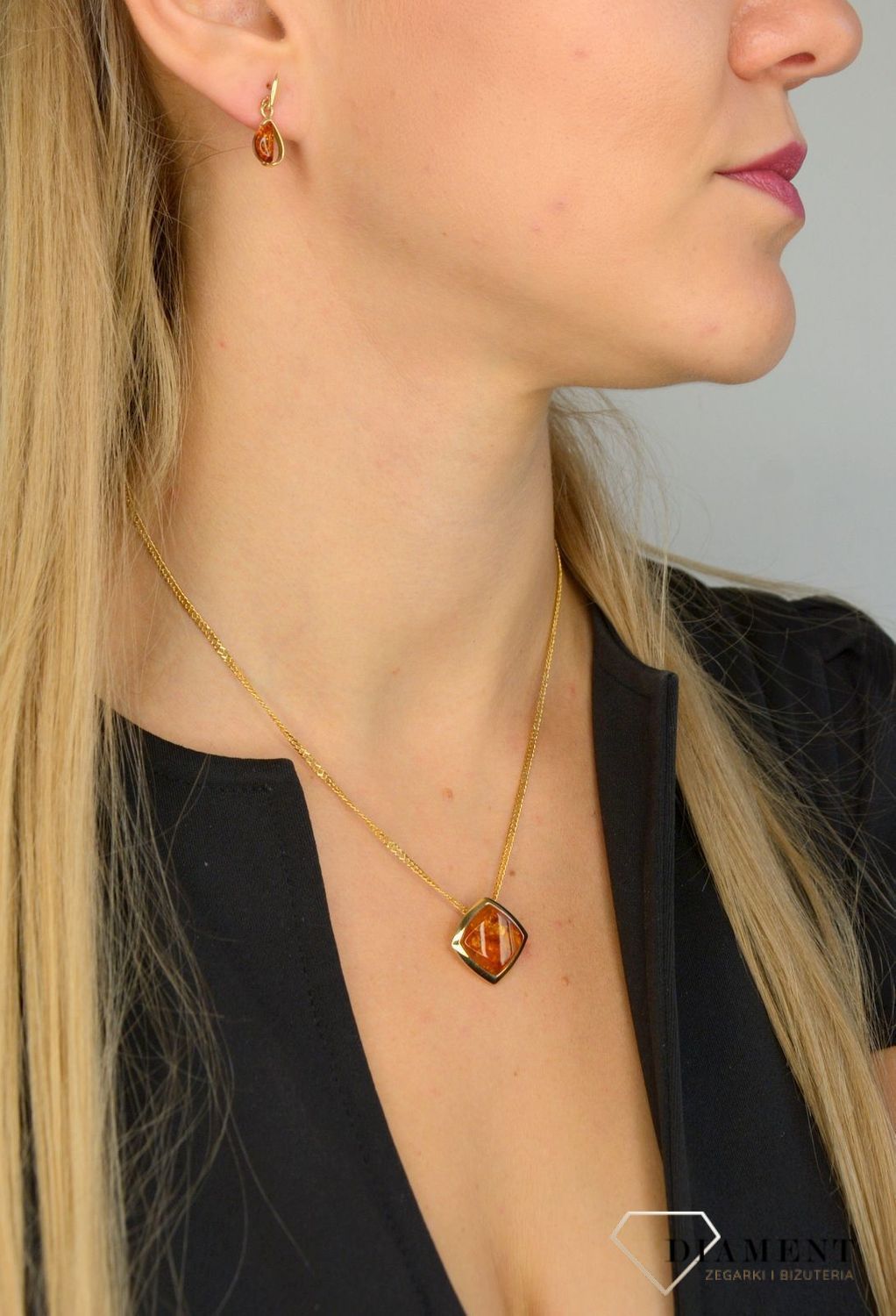 Złote kolczyki 585 łezki z bursztynem ze złota DIA-KLC-1387-585.jpg