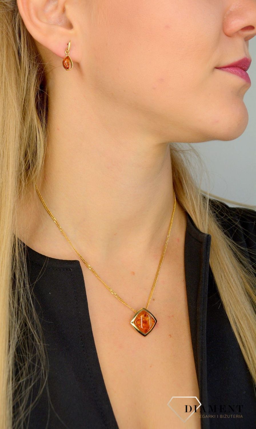 Złote kolczyki 585 łezki z bursztynem ze złota DIA-KLC-1387-585.jpg