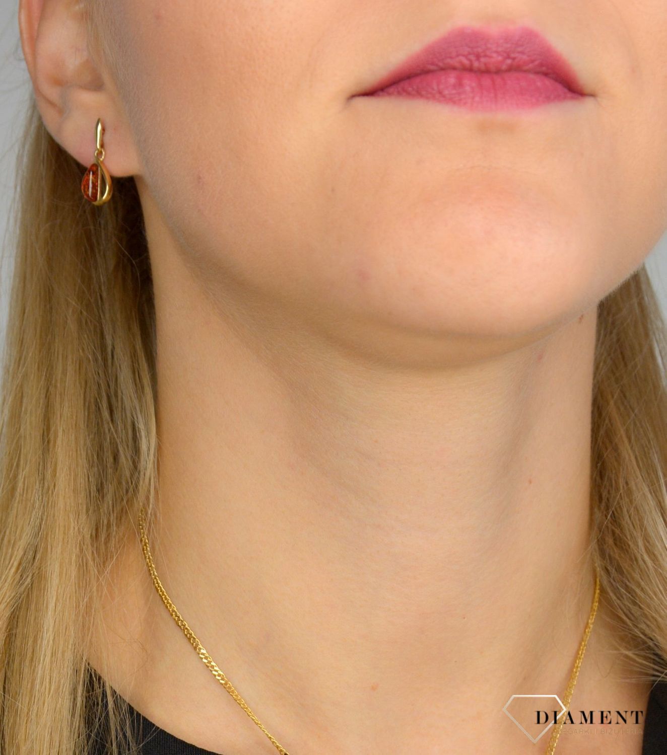 Złote kolczyki 585 łezki z bursztynem ze złota DIA-KLC-1387-585.jpg