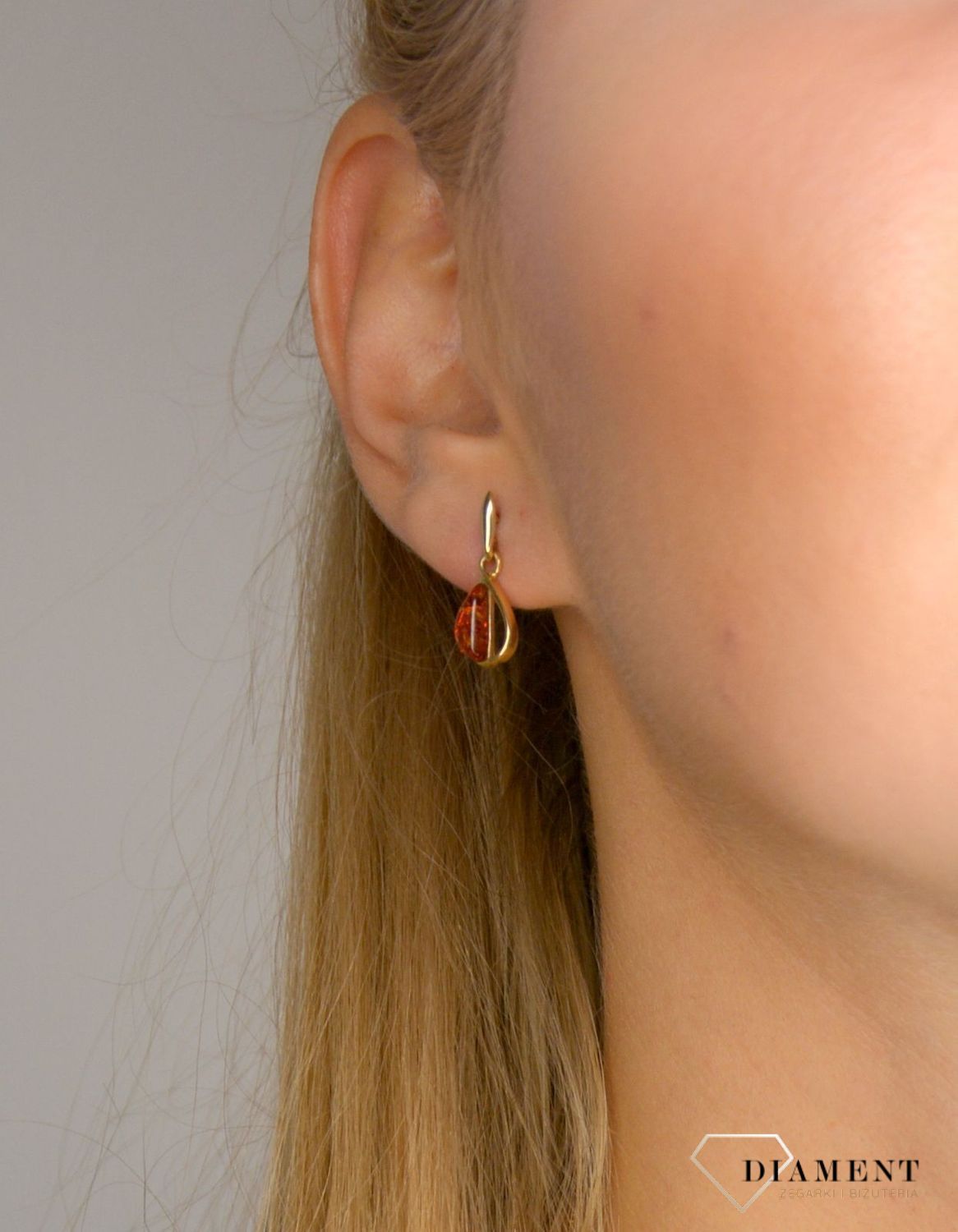 Złote kolczyki 585 łezki z bursztynem ze złota DIA-KLC-1387-585.jpg