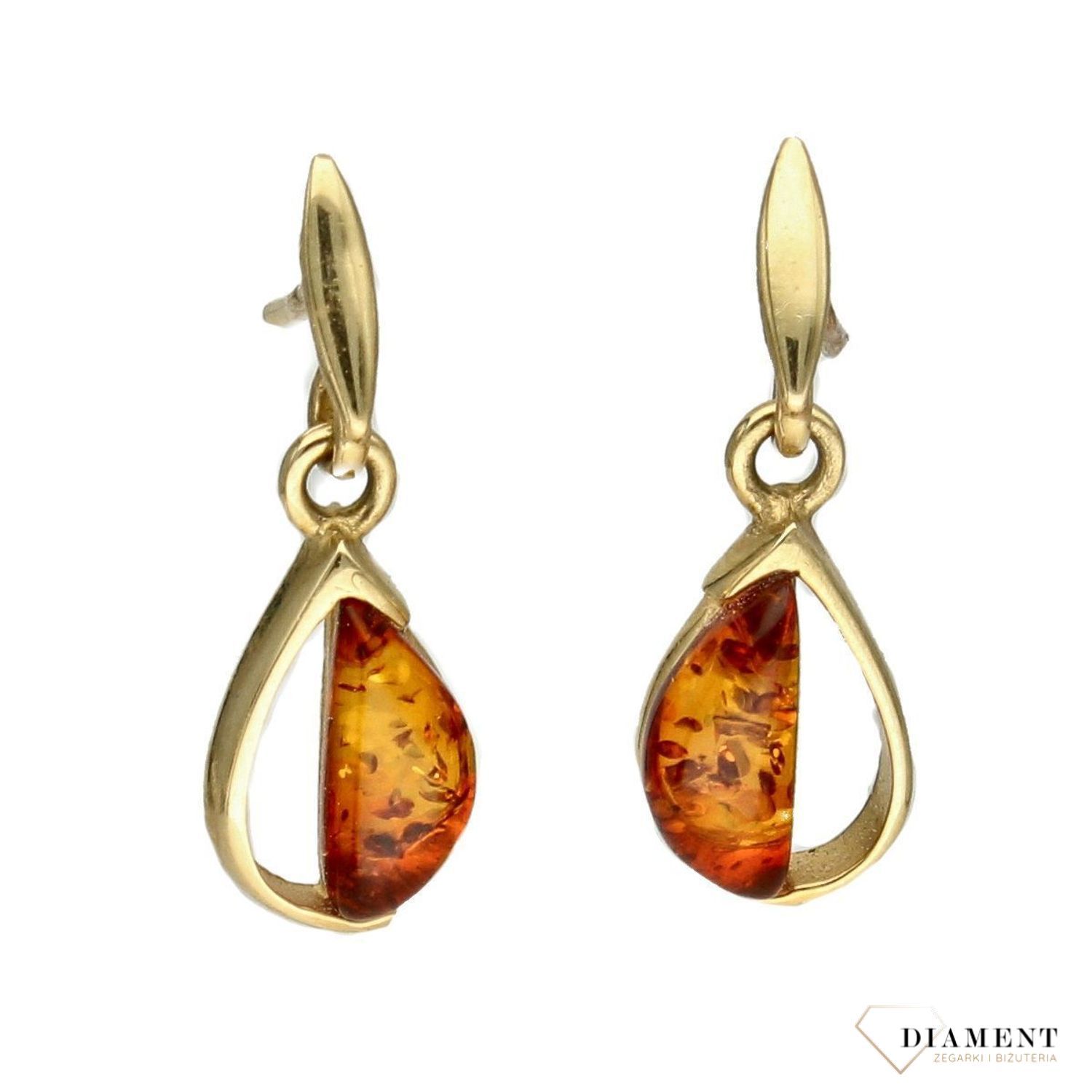 Złote kolczyki 585 łezki z bursztynem ze złota DIA-KLC-1387-585.jpg