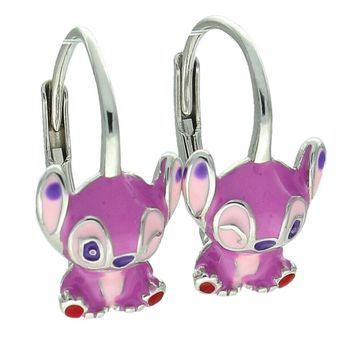 Kolczyki dziecięce srebrne Lilo i Stich DIA-KLC-13876-925 – różowa emalia, bigiel angielski.jpg