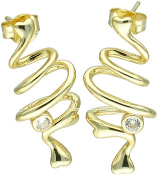 Kolczyki srebrne pozłacane próby 925 w kształcie spiralek, zdobione cyrkonią i małym serduszkiem. Model DIA-KLC-13930-925, długość 2,5 cm, szerokość 1,0 cm, waga 3,20 g. Romantyczny i elegancki1.jpg