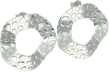 Eleganckie kolczyki srebrne próby 925 o okrągłym kształcie i nierównomiernej, zdobionej powierzchni. Model DIA-KLC-13932-925 z zapięciem na sztyft. Wielkość 3,0 cm, waga 4,90 g. 1.jpg