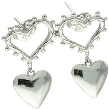 Kolczyki srebrne próby 925 z dwoma wiszącymi sercami. Model DIA-KLC-13943-925 z zapięciem na sztyft. Waga 3,83 g, długość 2,2 cm, szerokość 1,0–1,2 cm. Romantyczne i eleganckie kolczyki 1.jpg