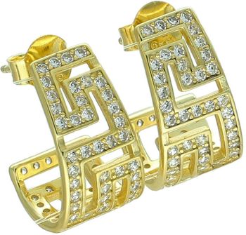 Srebrne pozłacane kolczyki damskie 925 podłużne wzór grecki z cyrkoniami DIA-KLC-13947Z-925.jpg