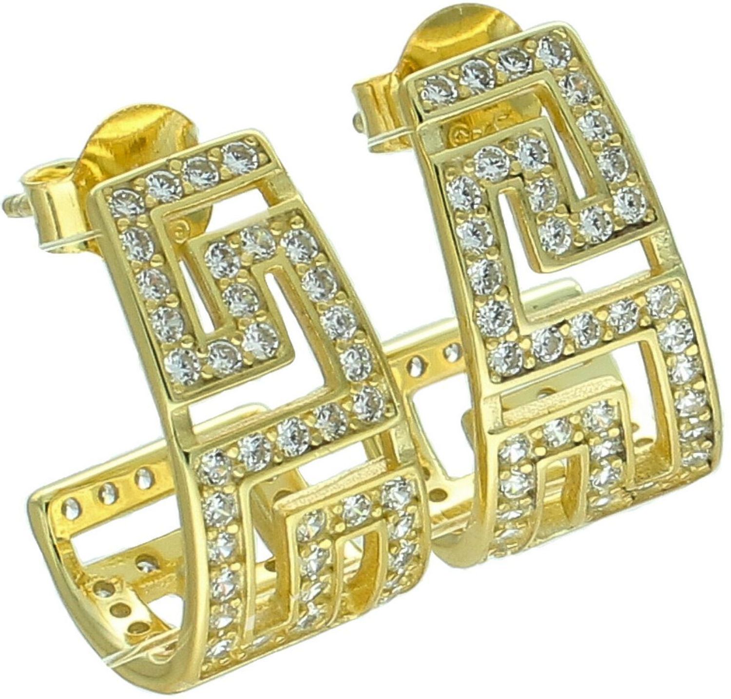 Srebrne pozłacane kolczyki damskie 925 podłużne wzór grecki z cyrkoniami DIA-KLC-13947Z-925.jpg