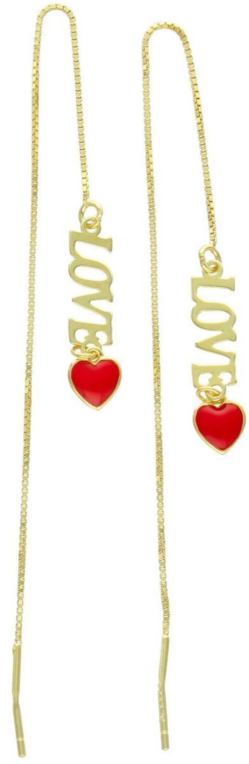 Srebrne pozłacane kolczyki damskie 925 łańcuszki przez ucho Love z serduszkiem DIA-KLC-13953Z-925.jpg