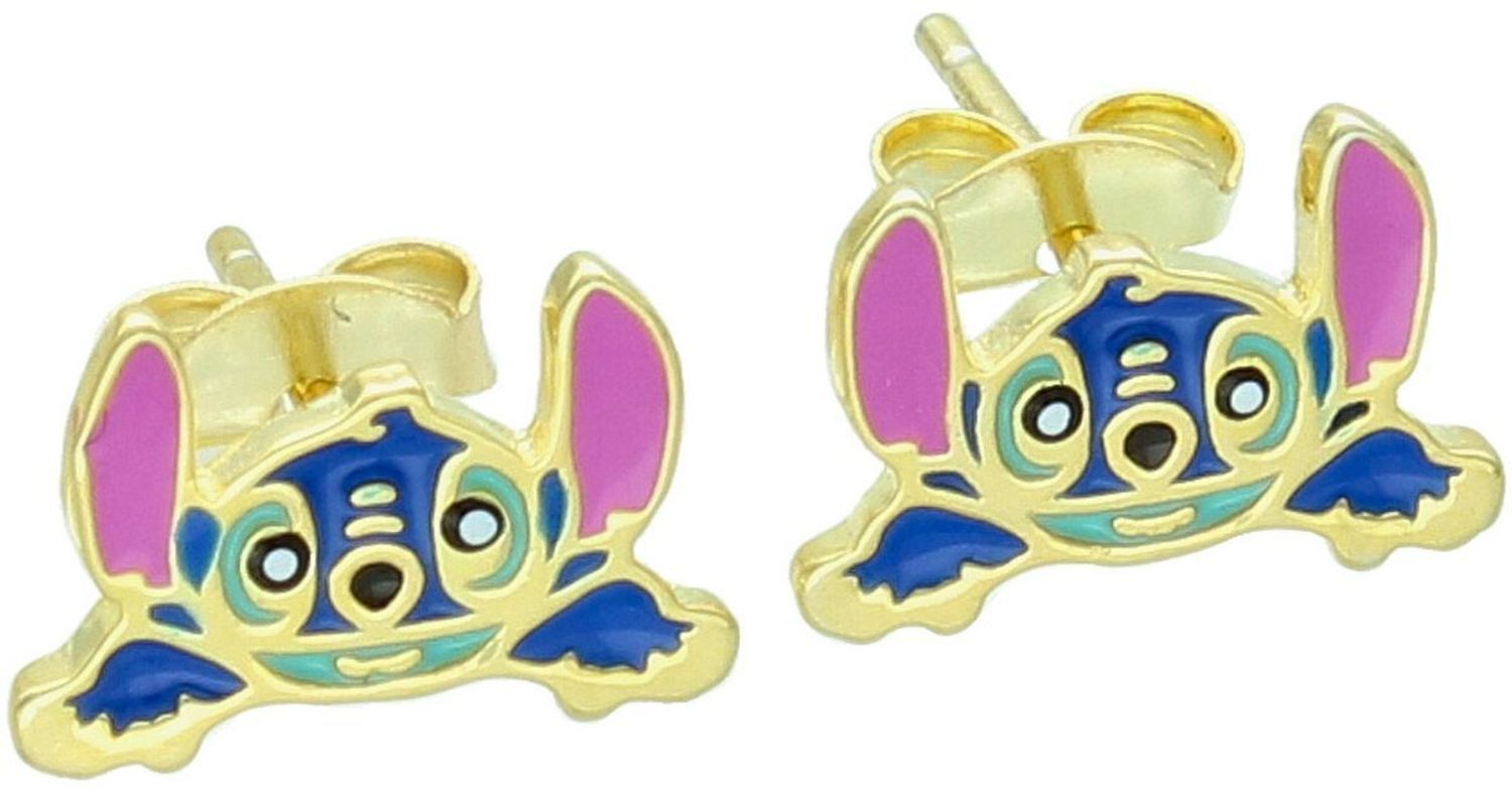 Kolczyki dziecięce Stitch wykonane ze srebra próby 925, pozłacane i zdobione kolorową emalią. Model DIA-KLC-13968-925 z zapięciem na sztyft. Waga 1,30 g, wielkość 1,2 cm x 8 mm. Uroczy prezent 1.jpg