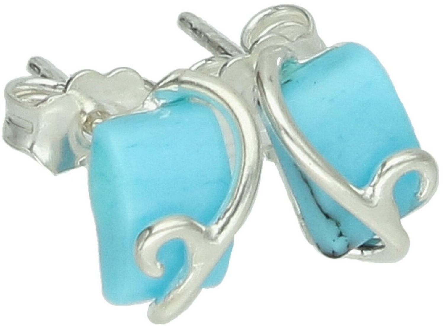 Prostokątne kolczyki damskie srebrne 925 DIA-KLC-13990-925 zdobione turkusem. Wymiary 5 × 7 mm, waga 1,30 g. Subtelne, eleganckie i efektowne.1.jpg