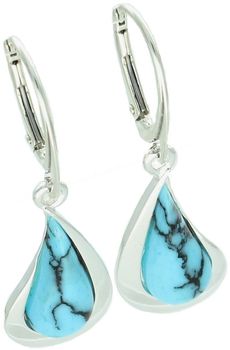 Wiszące kolczyki srebrne 925 DIA-KLC-13992-925 zdobione turkusem. Wymiary 4,0 × 1,2 cm, waga 4,70 g. Eleganckie, subtelne i efektowne.1.jpg