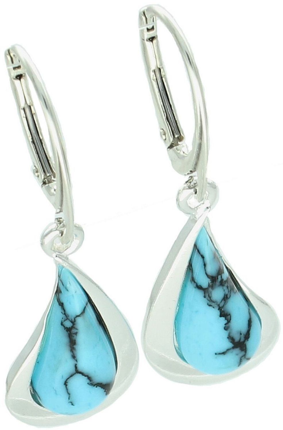 Wiszące kolczyki srebrne 925 DIA-KLC-13992-925 zdobione turkusem. Wymiary 4,0 × 1,2 cm, waga 4,70 g. Eleganckie, subtelne i efektowne.1.jpg