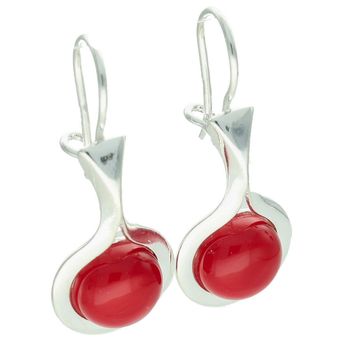 Wiszące kolczyki srebrne 925 DIA-KLC-13993-925 zdobione okrągłym koralem. Wymiary 3,5 × 1,5 cm, waga 4,20 g. Eleganckie, subtelne i efektowne.1.jpg