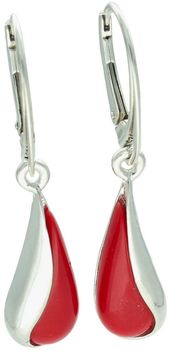 Eleganckie kolczyki srebrne próby 925 w kształcie łezek zdobione naturalnym koralem. Model DIA-KLC-13995-925 z biglem angielskim, długość 4 cm, szerokość 7 mm, waga 3,80 g. Idealny prezent i 1.jpg