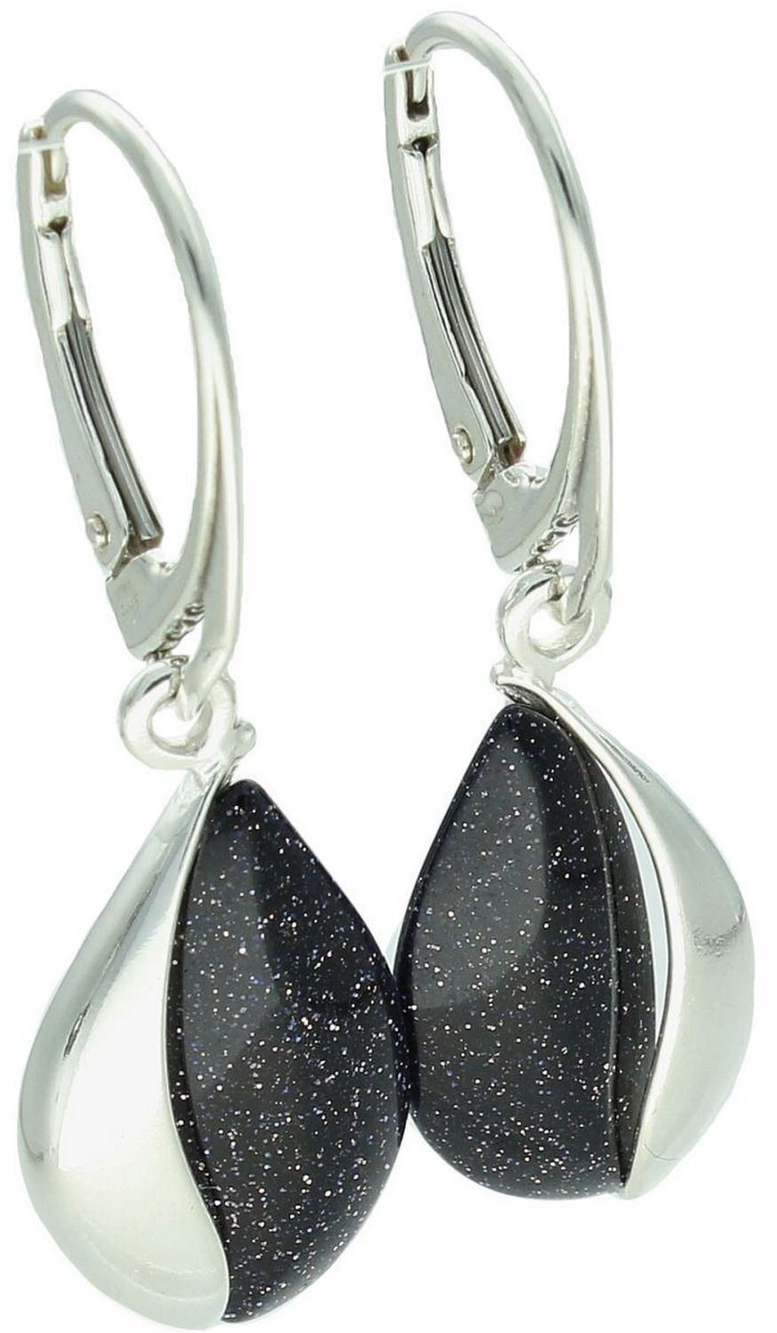 Wiszące kolczyki srebrne 925 DIA-KLC-13999-925 zdobione srebrem i kamieniem Noc Kairu. Wymiary 3,8 × 1,1 cm, waga 3,80 g. Eleganckie i subtelne.1.jpg