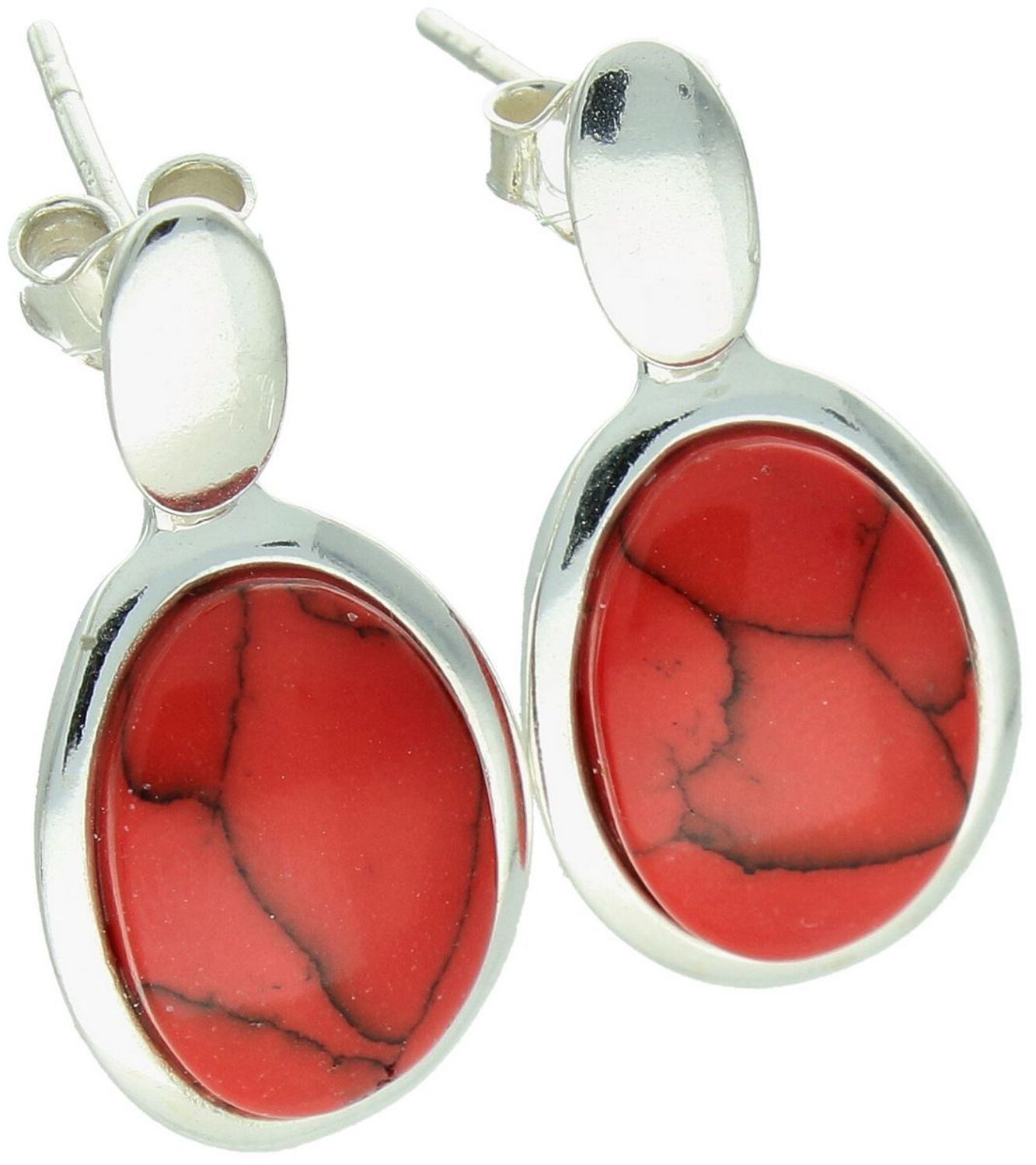 Wiszące kolczyki srebrne 925 DIA-KLC-14000-925 z owalnym kształtem i koralem. Wymiary 2,2 × 1,2 cm, waga 5,10 g. Eleganckie i subtelne.1.jpg