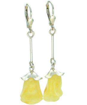 Kolczyki srebrne długie wiszące różyczki z żółtego bursztynu zółty.jpg