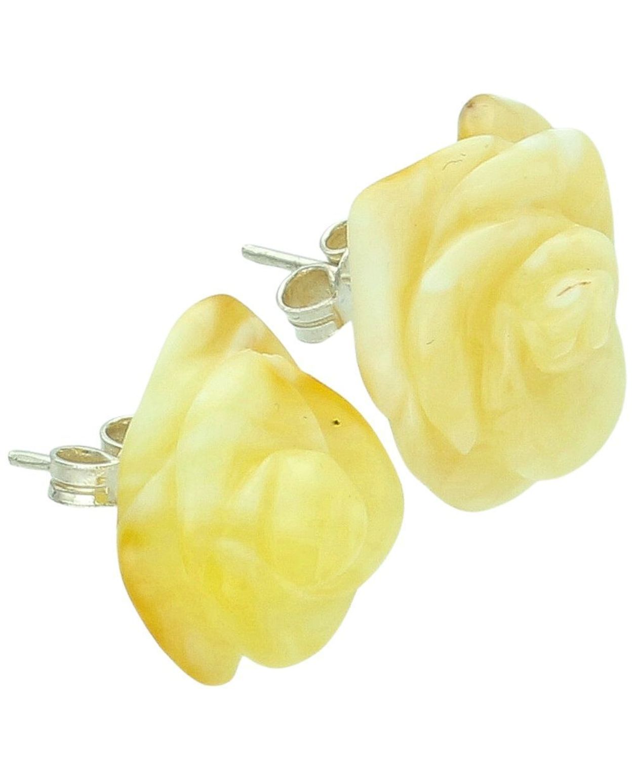 Kolczyki srebrne róże z bursztynem- sztyfty 925 – eleganckie i naturalne.jpg