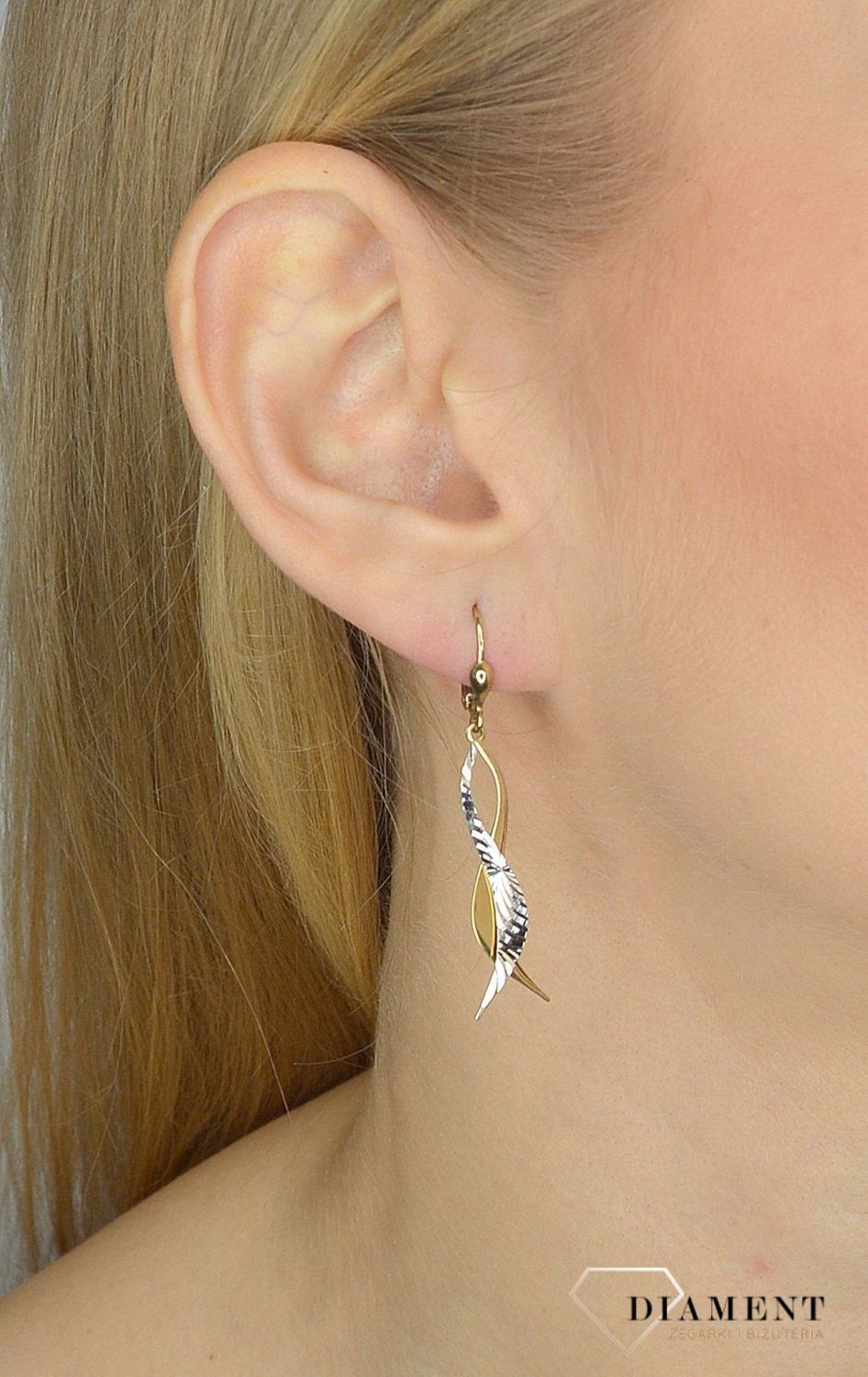 Złote kolczyki 333 wisząca plątanina uczuć DIA-KLC-1404-333.jpg