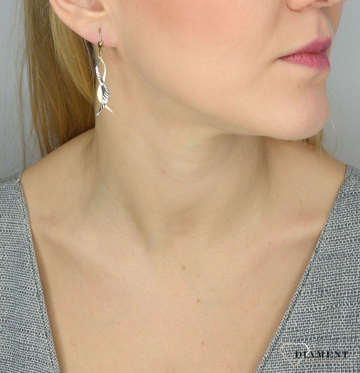 Złote kolczyki 333 wisząca plątanina uczuć DIA-KLC-1404-333.jpg