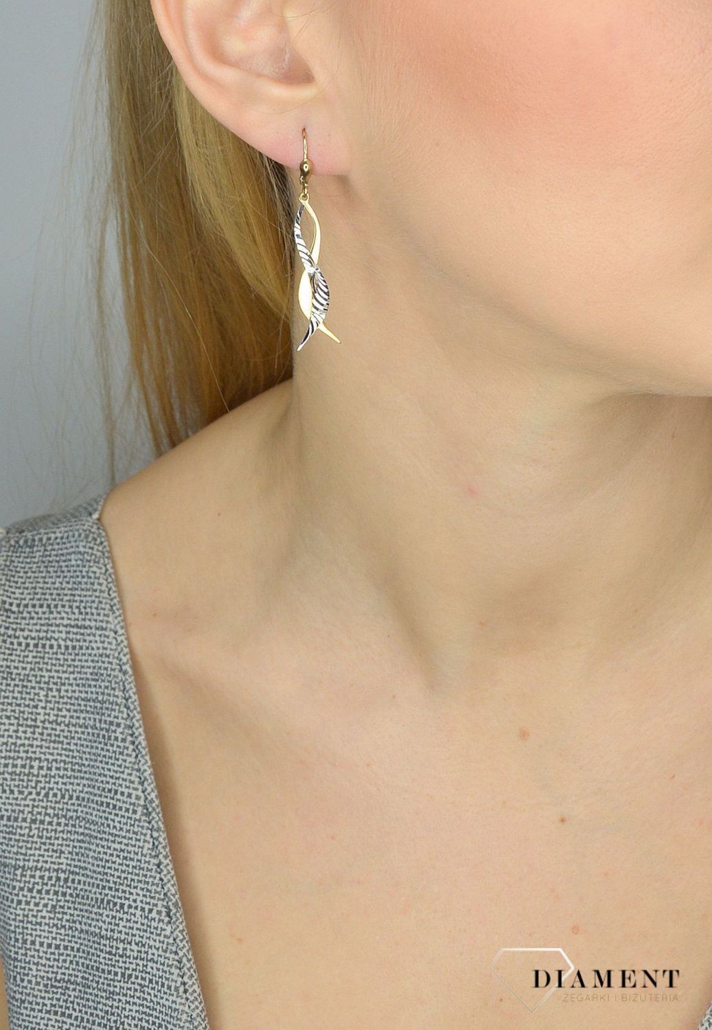 Złote kolczyki 333 wisząca plątanina uczuć DIA-KLC-1404-333.jpg