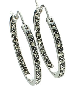 Kolczyki damskie ze srebra próby 925 DIA-KLC-14057-925 w formie kół, zdobione markazytami. Zapięcie kreol, długość 3,5 cm, szerokość 3 mm, waga 8,84 g. Elegancka biżuteria na co dzień i na prezent.2.jpg