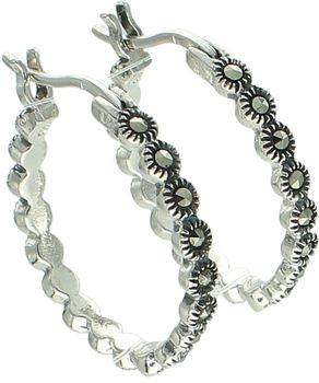 Kolczyki damskie ze srebra próby 925 w formie kół, zdobione markazytami. Zapięcie typu kreol, długość 2,2 cm, szerokość 2 mm, waga 4,55 g. Elegancka biżuteria na co dzień i na prezent.2.jpg