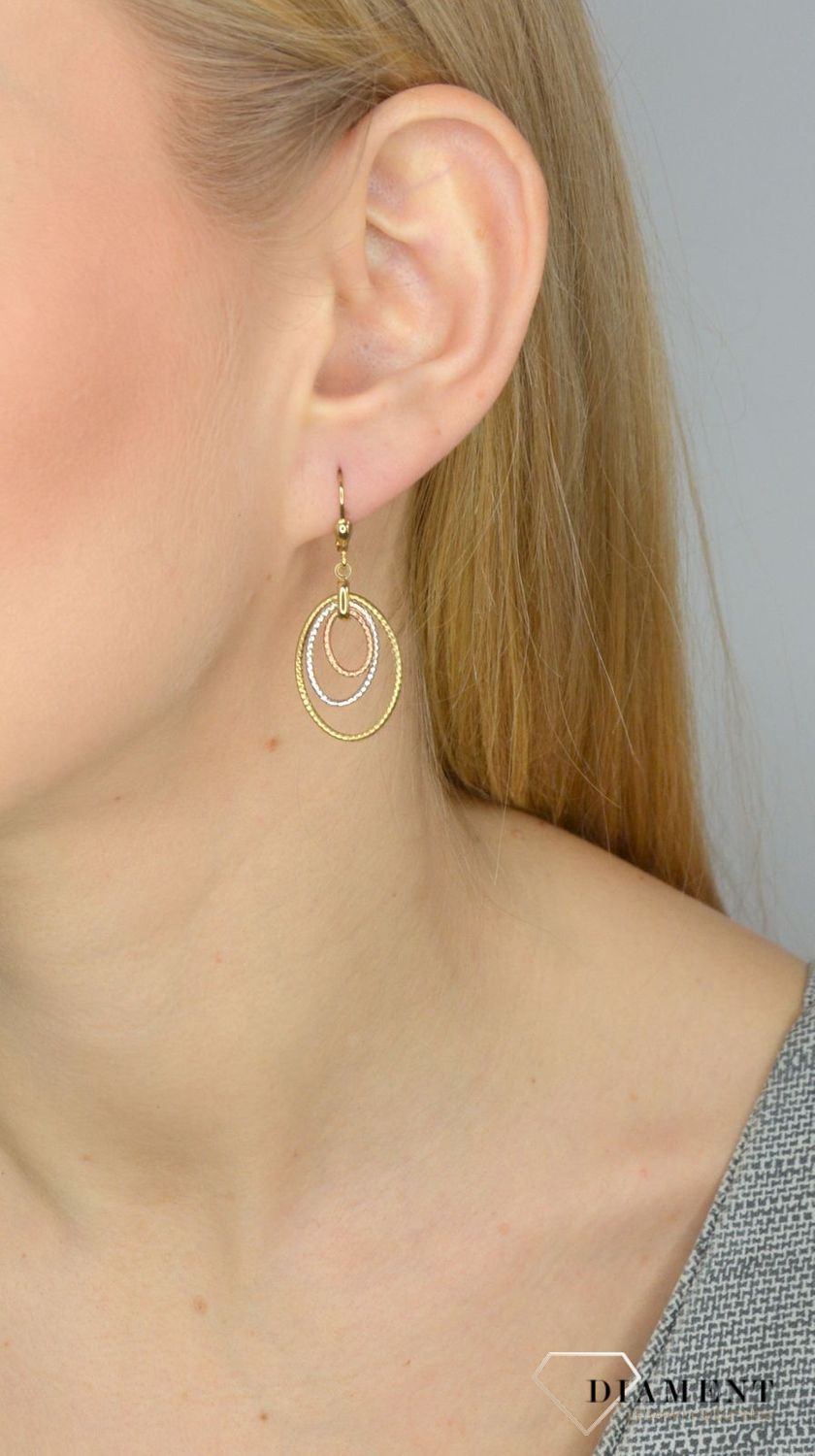 Złote kolczyki 333 wiszące trzykolorowe kółka DIA-KLC-1406-333.jpg