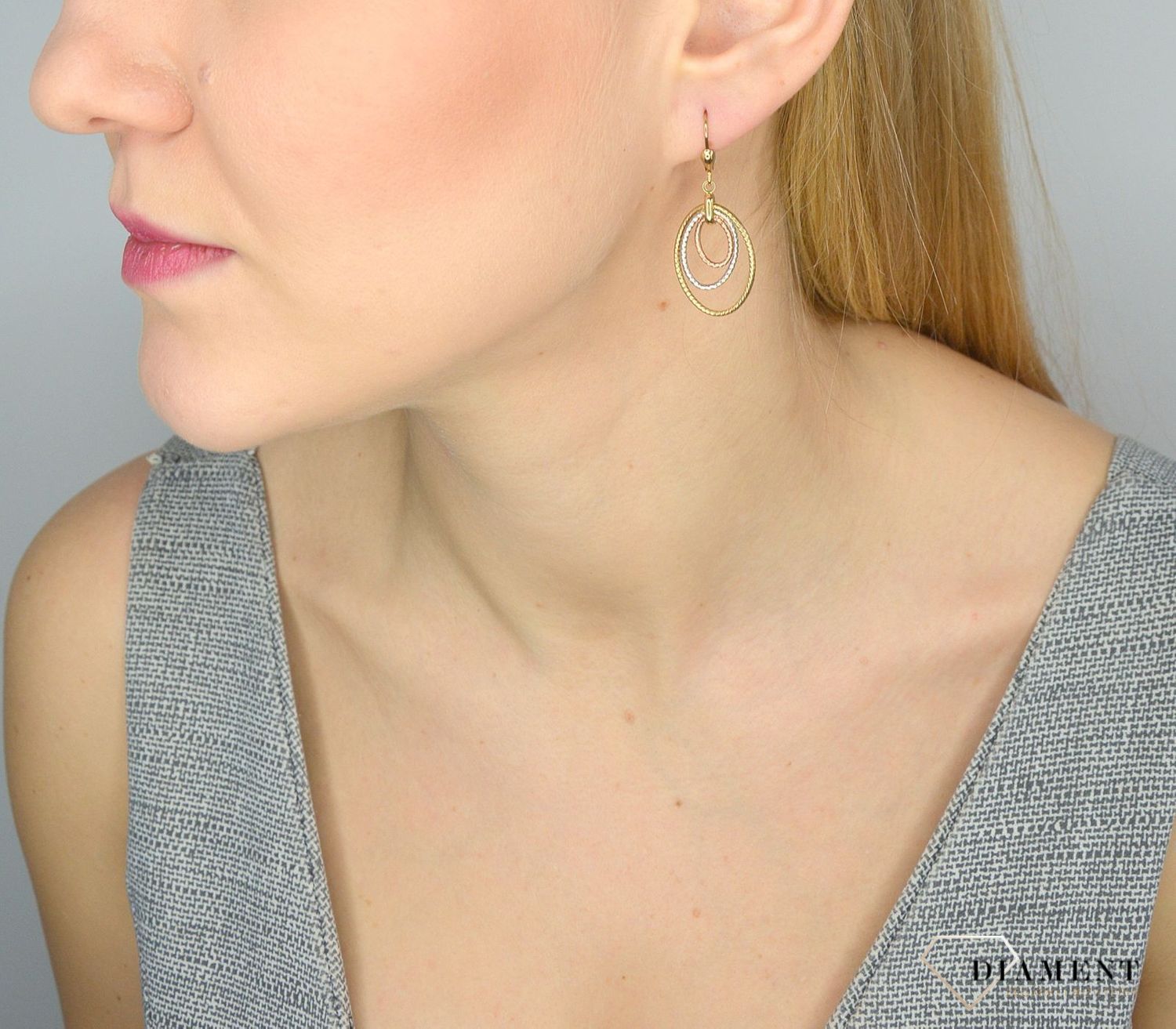 Złote kolczyki 333 wiszące trzykolorowe kółka DIA-KLC-1406-333.jpg