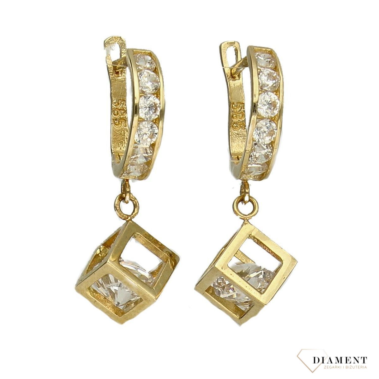 Złote kolczyki 585 wiszące kosteczki DIA-KLC-1418-585.jpg
