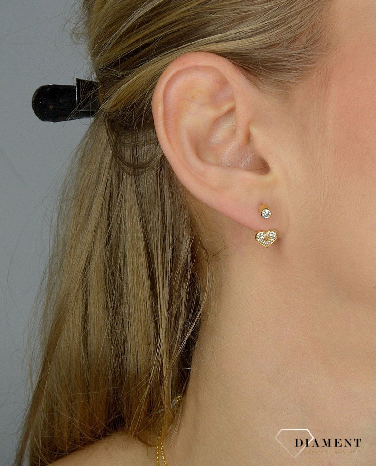 Złote kolczyki wiszące 585 serca z cyrkoniami DIA-KLC-1419-585.jpg