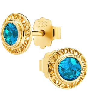 Złote kolczyki 333 ażurowe z turkusową cyrkonią – eleganckie kolczyki sztyfty Au.jpg